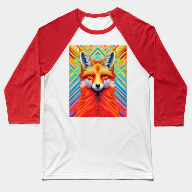 Spectrum Fox: Radiant Op Art Red Fox Design Baseball T-Shirt by Unboxed Mind of J.A.Y LLC 